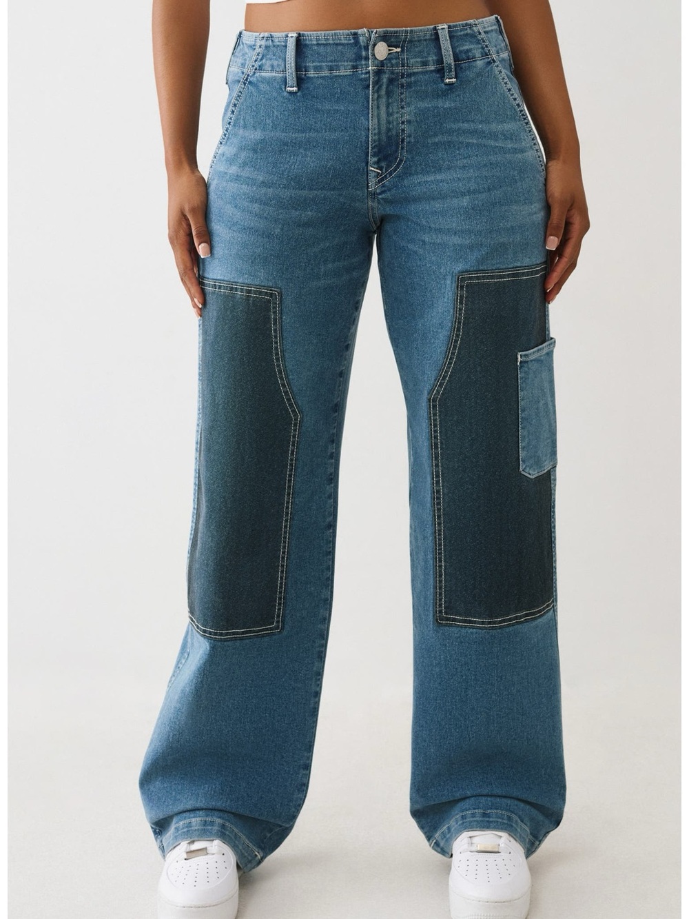 True Religion Two-Tone Patchwork Wide Leg carpenter Jeans - Blue size 21